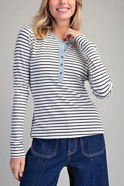 stripe contrast henley tee