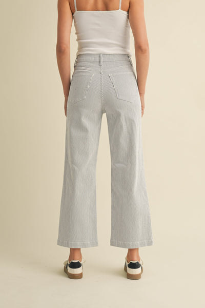 stripe patch pocket wide leg jean