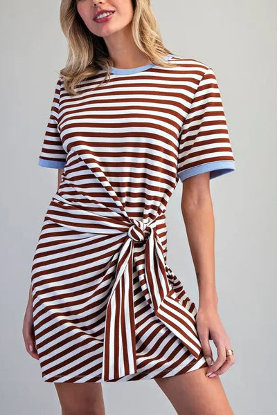 stripe short sleeve tie tshirt dress