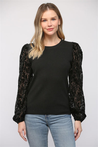 chiffon burnout sleeve sweater