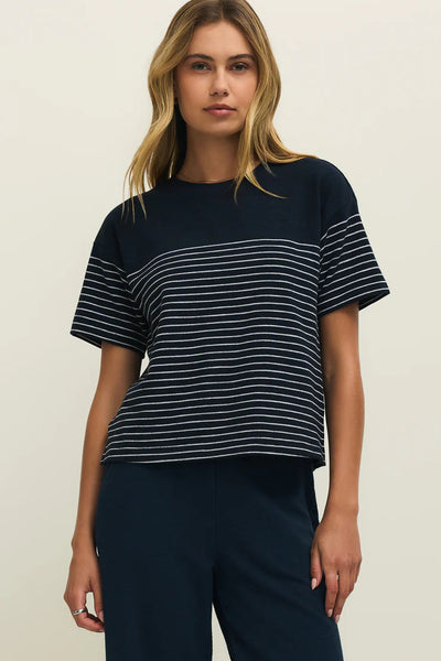 textured knit striped short sleeve top