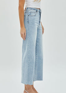 crop cut hem wide jean