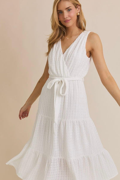 surplice eyelet dress with sash