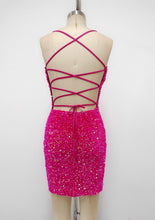 Load image into Gallery viewer, laceup velvet sequin dress
