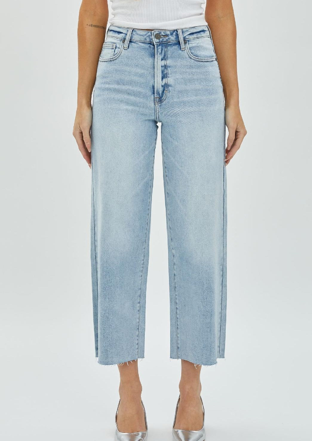 crop cut hem wide jean