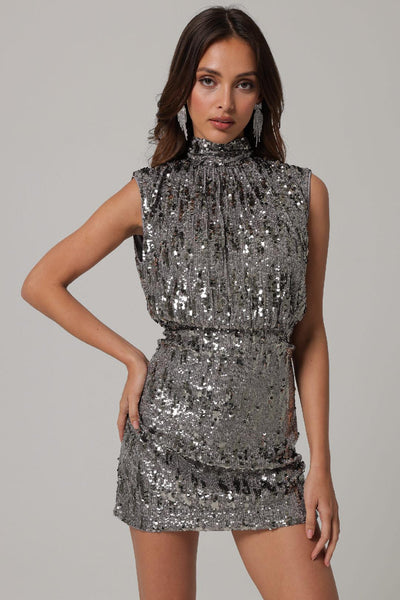 sequin mock neck dress