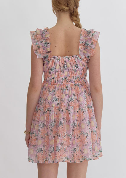 floral ruffle sleeve dress