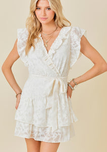 jacquard ruffle neck romper