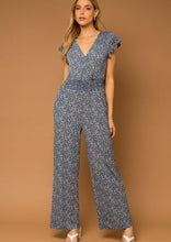 Load image into Gallery viewer, flutter sleeve floral surplice jumpsuit
