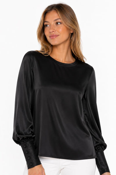 satin long sleeve crew blouse