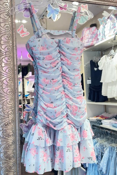 girls mesh ruched roses dress