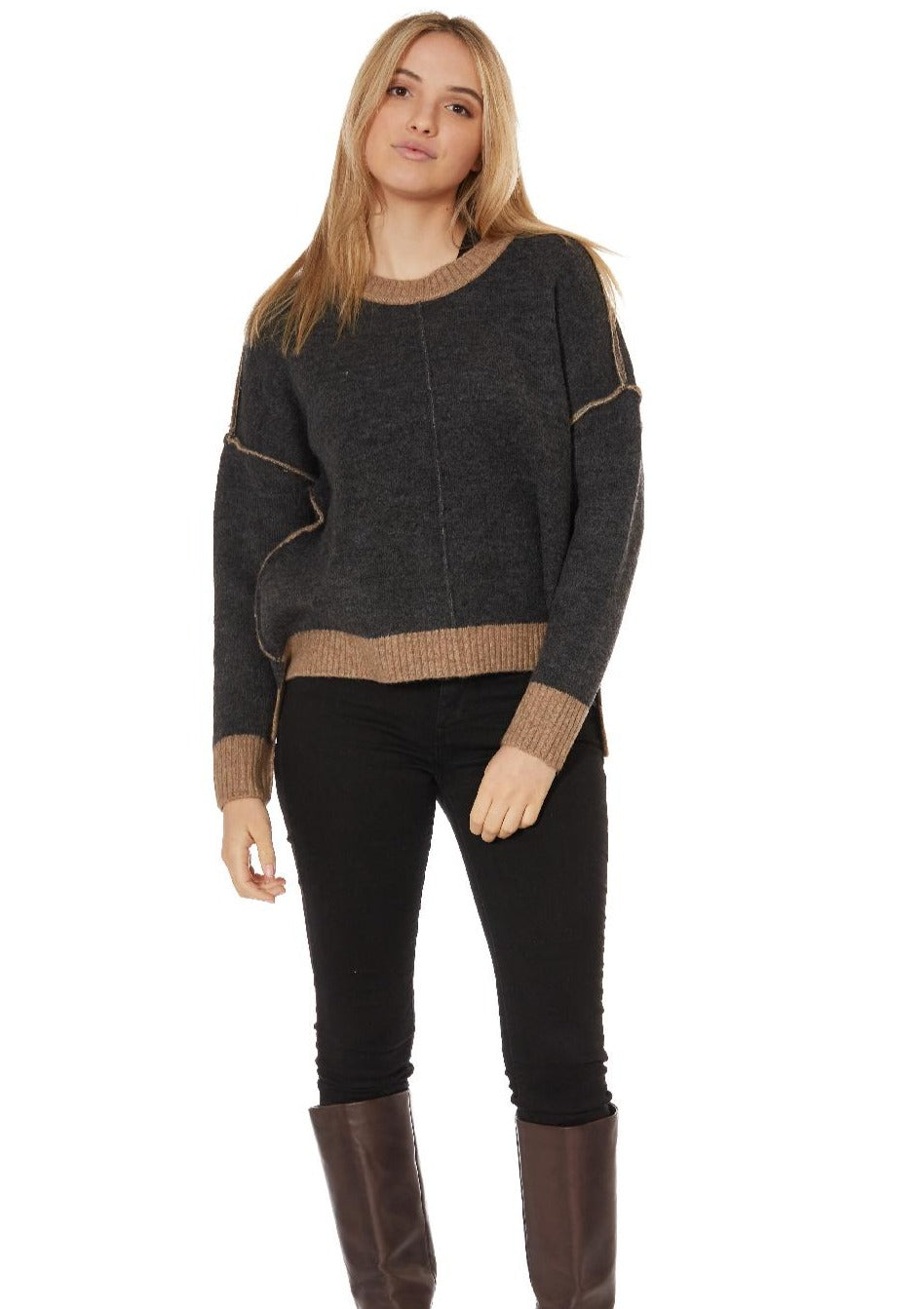 contrast crew sweater