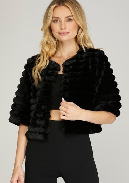 faux fur sheared crop jacket