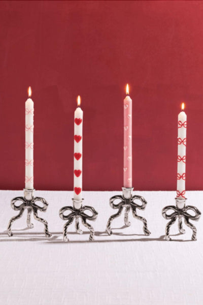 bow heart taper candle
