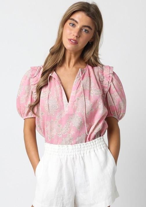 short sleeve ruffle blouse