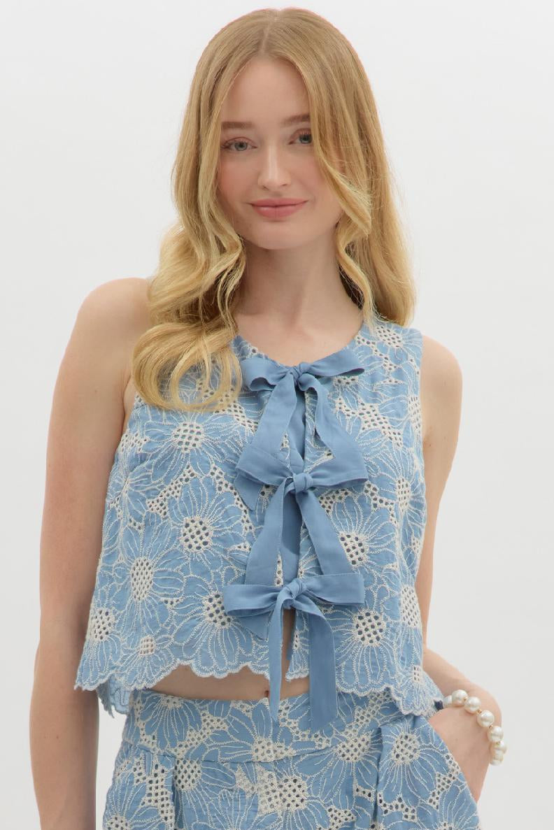 daisy eyelet tie top