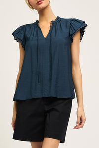 ruffle + crochet trim blouse