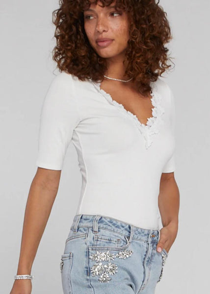 applique trim rib short sleeve tee