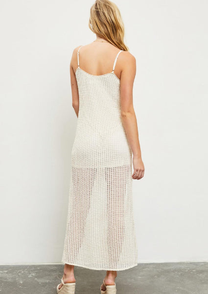 linear knit strap midi dress