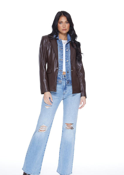 faux leather blazer & denim insert