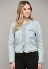 Load image into Gallery viewer, braided trim denim jacket
