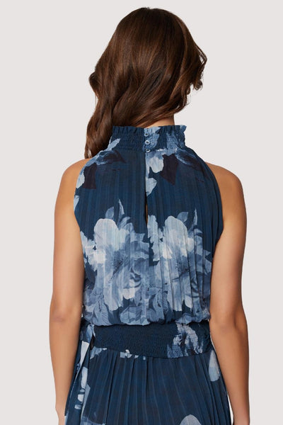 smock neck pleat floral blouse