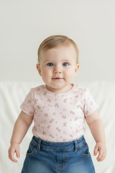 infant rib floral short sleeve tee