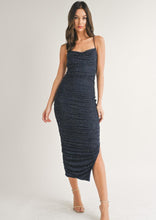 Load image into Gallery viewer, xback crystal ruched midi dress
