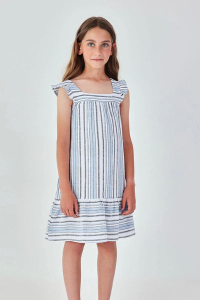 girls linen stripe flutter dress