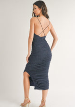 Load image into Gallery viewer, xback crystal ruched midi dress
