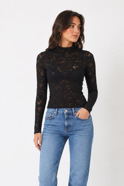lace funnel neck top