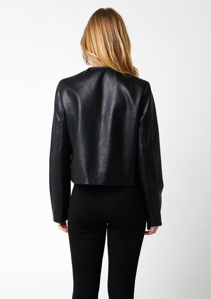 4 pocket faux leather blazer