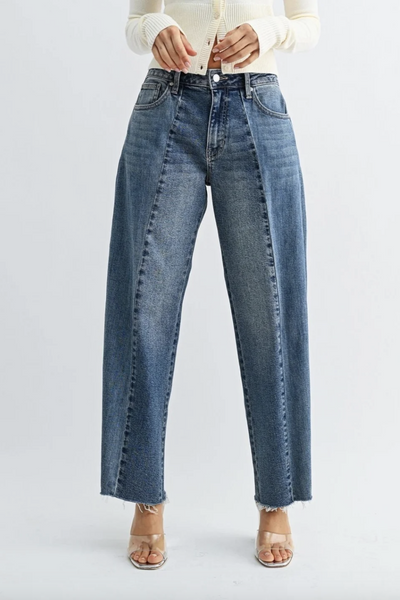Seamed Barrel Two Tone Jean