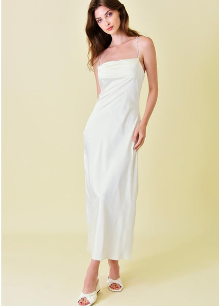 pearl strap cowl slip dress