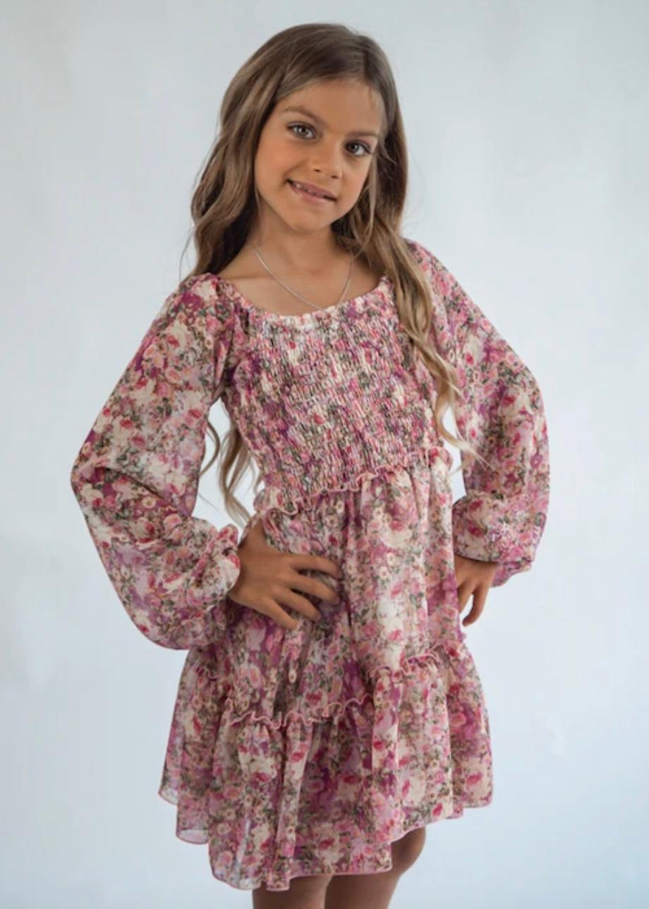 girls floral smocked long sleeve dress – Ginger N' Cream™