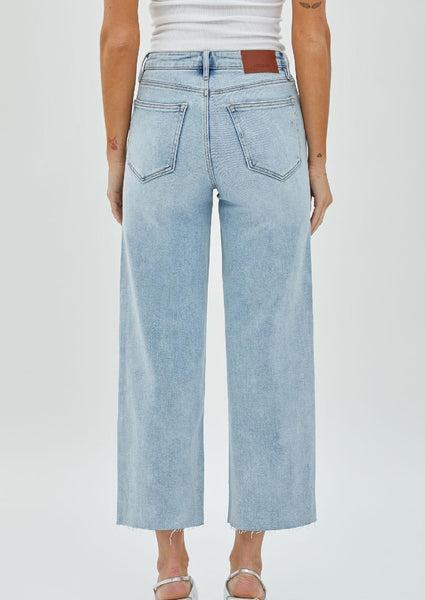 crop cut hem wide jean