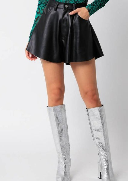 vegan leather flared short