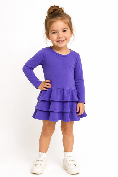 girls long sleeve solid ruffle dress