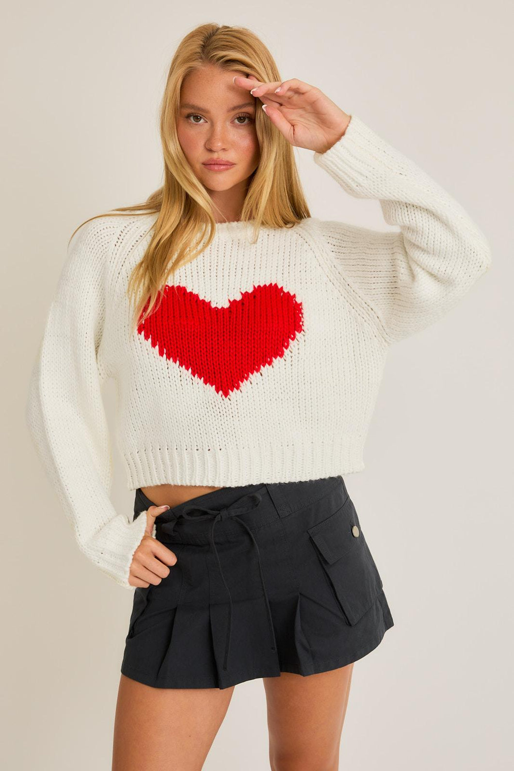 crew neck red heart sweater