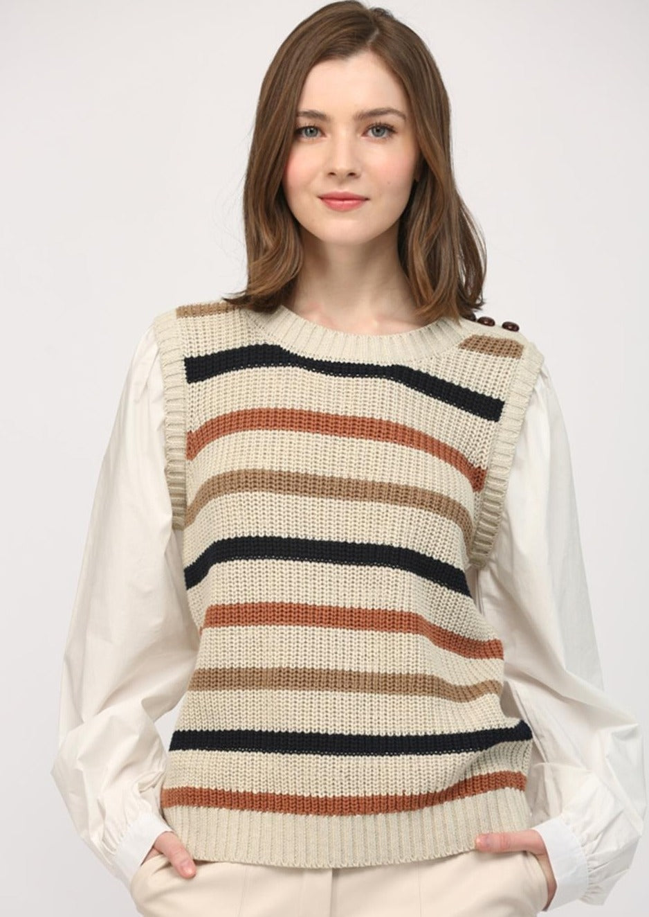 layered shirt stripe sweater