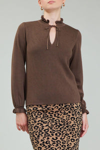 knit ruffle neck blouse
