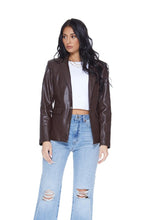 Load image into Gallery viewer, faux leather blazer &amp; denim insert
