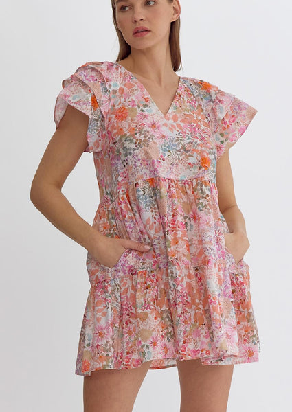 floral poplin flutter dress