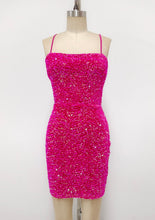 Load image into Gallery viewer, laceup velvet sequin dress
