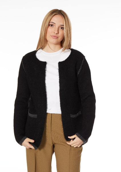 collarless sweater blazer
