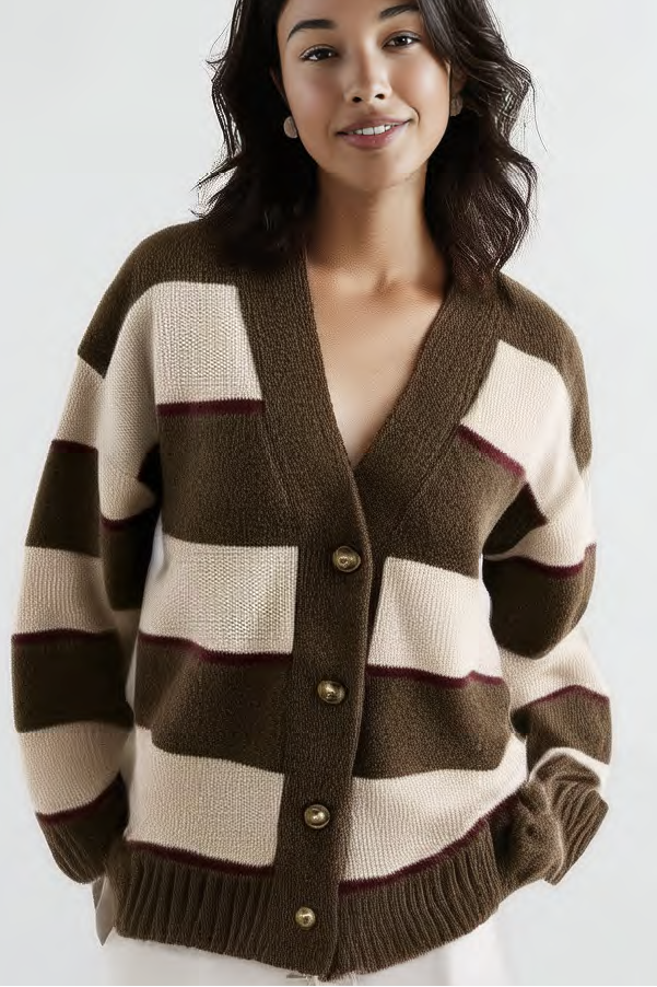 3 tone stripe button cardigan