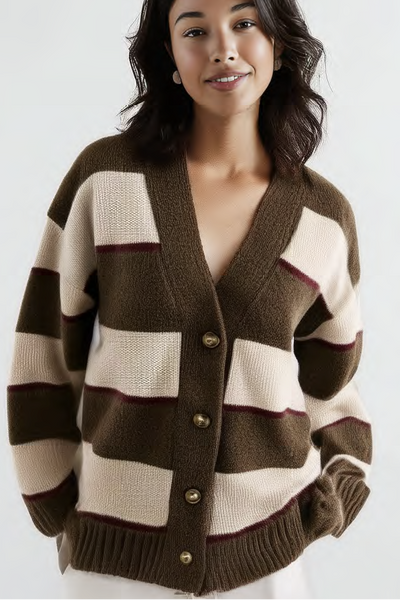 3 tone stripe button cardigan