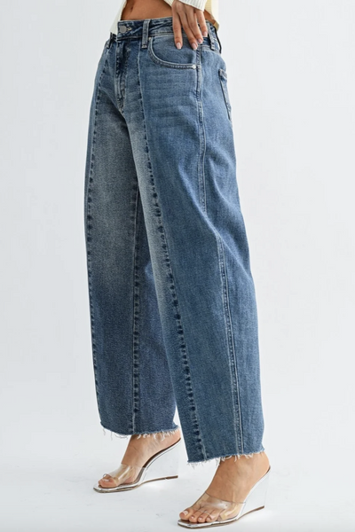Seamed Barrel Two Tone Jean