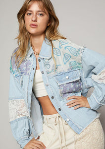 mixed media denim shirt