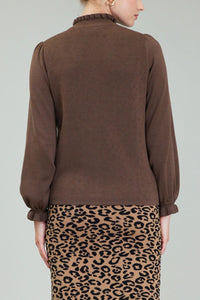 knit ruffle neck blouse